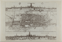 217668 Reproductieuitgave van een kaart van Utrecht van 1598, waarop aangegeven zijn de plaatsen van de verschillende ...
